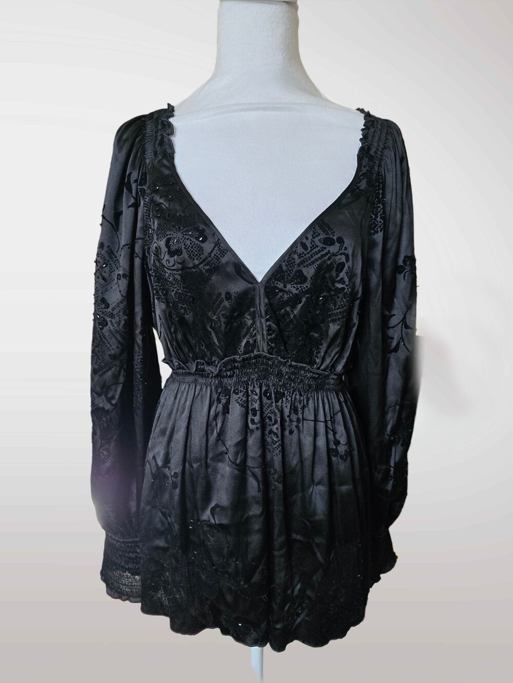 Hale Bob Silk Beaded Babydoll Blouse